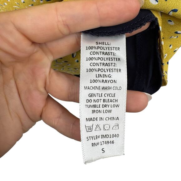 Roolee Navy & Yellow Contrast Print Knee Length Fit & Flare Babydoll Mini Dress - Picture 11 of 11